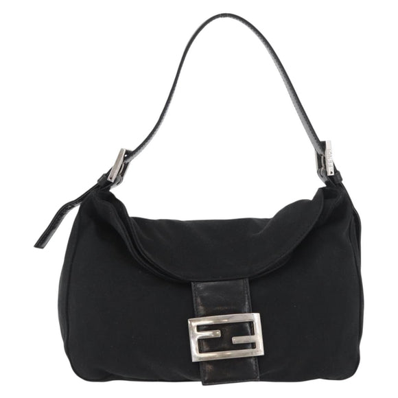 FENDI Mamma Baguette Shoulder Bag Nylon Black Silver Auth YKZ1001