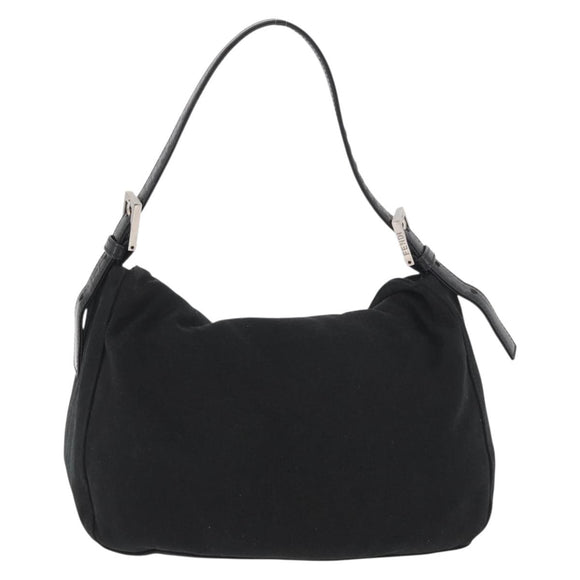 FENDI Mamma Baguette Shoulder Bag Nylon Black Silver Auth YKZ1001