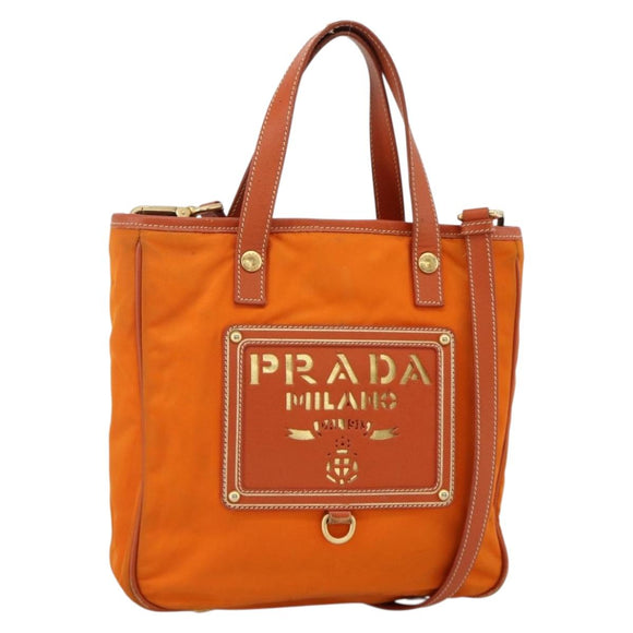 PRADA Tote Bag Nylon 2way Orange Gold Auth YKZ1003A