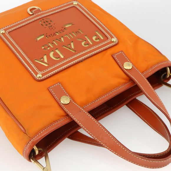 PRADA Tote Bag Nylon 2way Orange Gold Auth YKZ1003A
