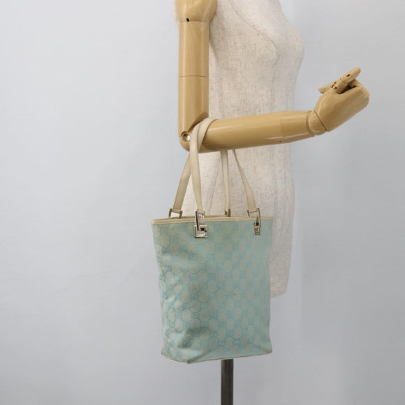 GUCCI GG Canvas Tote Bag Light Blue Gold Auth YKZ1004