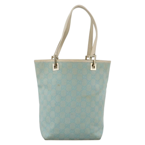 GUCCI GG Canvas Tote Bag Light Blue Gold Auth YKZ1004