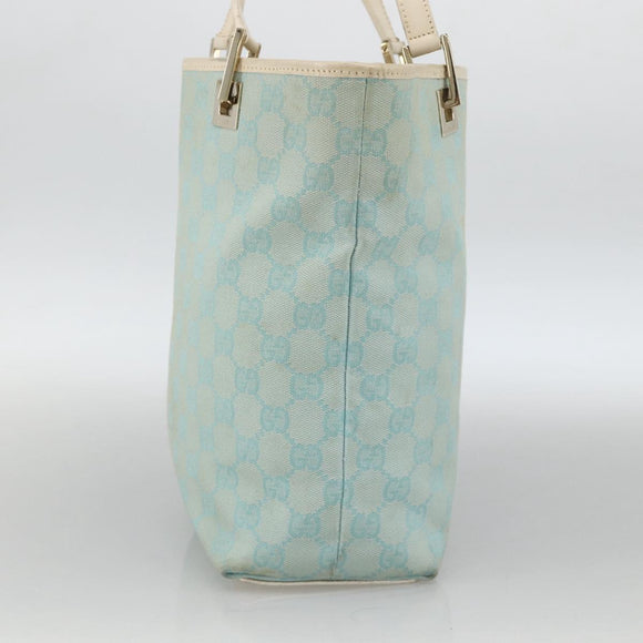 GUCCI GG Canvas Tote Bag Light Blue Gold Auth YKZ1004