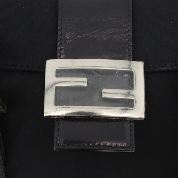 FENDI Mamma Baguette Hand Bag Nylon Black Silver Auth YKZ1005