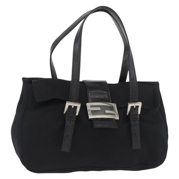 FENDI Mamma Baguette Hand Bag Nylon Black Silver Auth YKZ1005