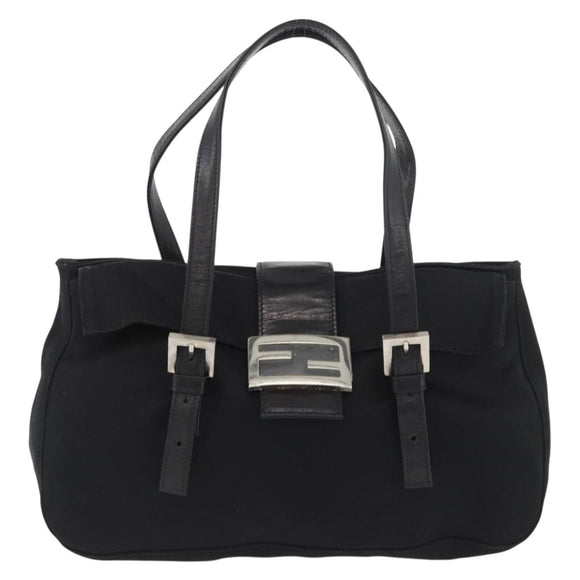 FENDI Mamma Baguette Hand Bag Nylon Black Silver Auth YKZ1005