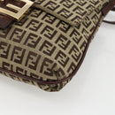 FENDI Zucchino Canvas Mamma Baguette Shoulder Bag Beige Gold Auth YKZ1006-9