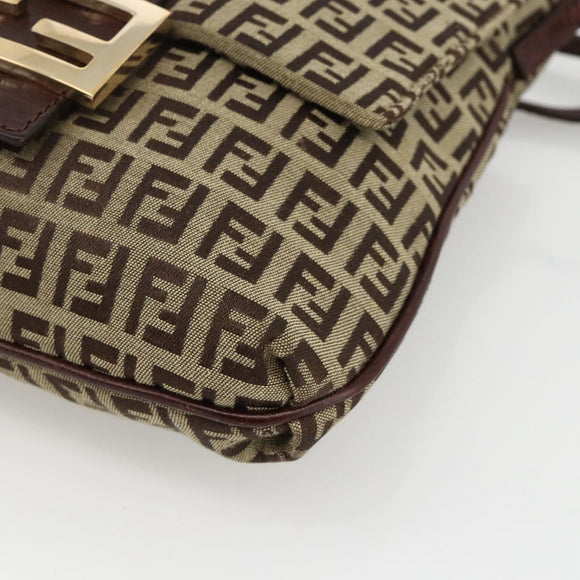 FENDI Zucchino Canvas Mamma Baguette Shoulder Bag Beige Gold Auth YKZ1006