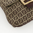 FENDI Zucchino Canvas Mamma Baguette Shoulder Bag Beige Gold Auth YKZ1006-14