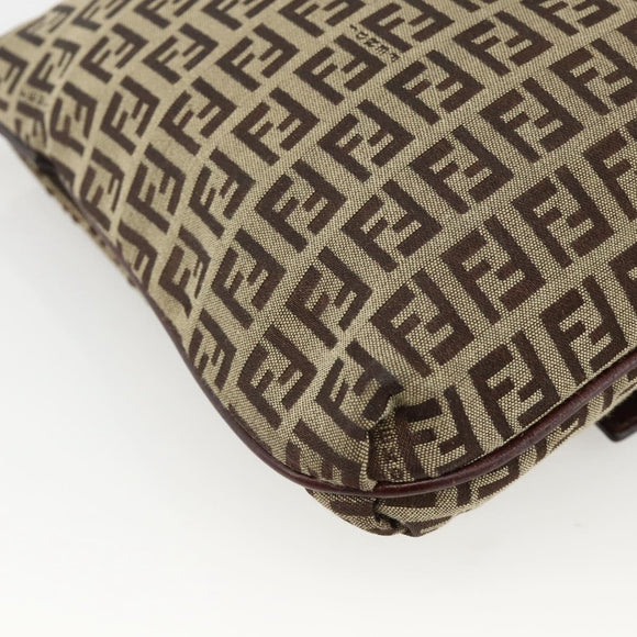 FENDI Zucchino Canvas Mamma Baguette Shoulder Bag Beige Gold Auth YKZ1006