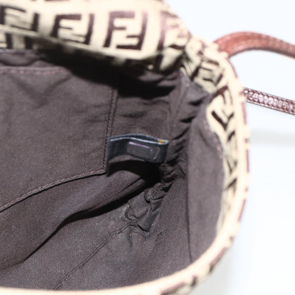 FENDI Zucchino Canvas Mamma Baguette Shoulder Bag Beige Gold Auth YKZ1006