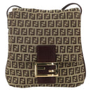 FENDI Zucchino Canvas Mamma Baguette Shoulder Bag Beige Gold Auth YKZ1006-13