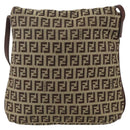 FENDI Zucchino Canvas Mamma Baguette Shoulder Bag Beige Gold Auth YKZ1006-2