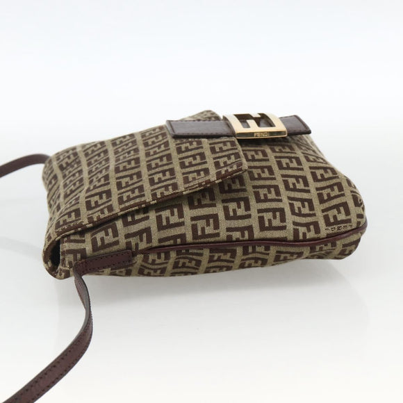 FENDI Zucchino Canvas Mamma Baguette Shoulder Bag Beige Gold Auth YKZ1006