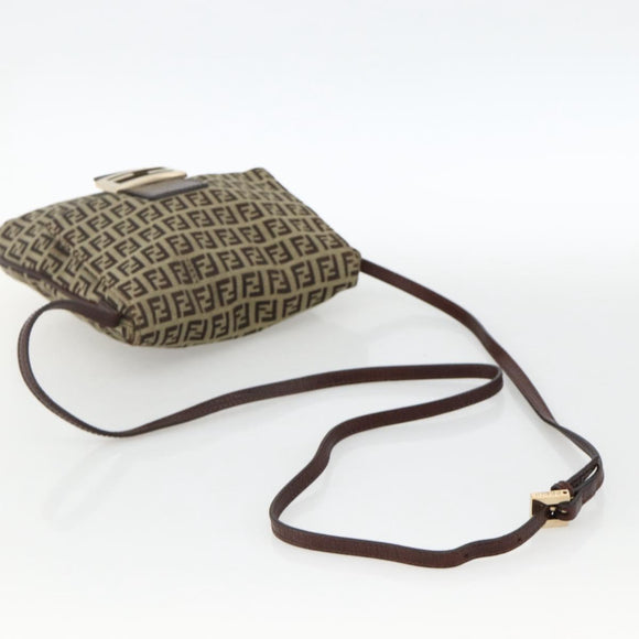 FENDI Zucchino Canvas Mamma Baguette Shoulder Bag Beige Gold Auth YKZ1006