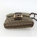 FENDI Zucchino Canvas Mamma Baguette Shoulder Bag Beige Gold Auth YKZ1006-5