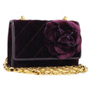 CHANEL Matelasse Chain Camelia Shoulder Bag Velor Purple Gold CC Auth YKZ1012V-1