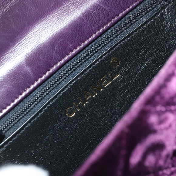 CHANEL Matelasse Chain Camelia Shoulder Bag Velor Purple Gold CC Auth YKZ1012V