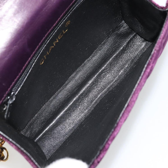 CHANEL Matelasse Chain Camelia Shoulder Bag Velor Purple Gold CC Auth YKZ1012V