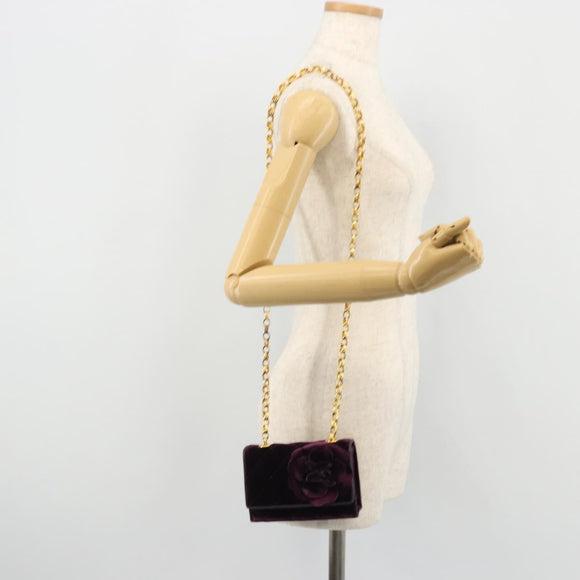 CHANEL Matelasse Chain Camelia Shoulder Bag Velor Purple Gold CC Auth YKZ1012V