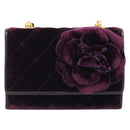 CHANEL Matelasse Chain Camelia Shoulder Bag Velor Purple Gold CC Auth YKZ1012V-13