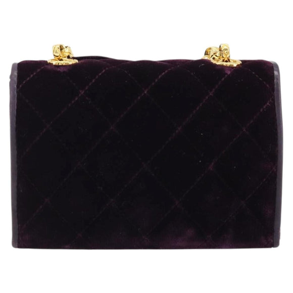 CHANEL Matelasse Chain Camelia Shoulder Bag Velor Purple Gold CC Auth YKZ1012V