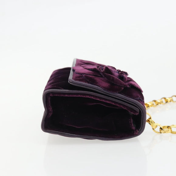 CHANEL Matelasse Chain Camelia Shoulder Bag Velor Purple Gold CC Auth YKZ1012V