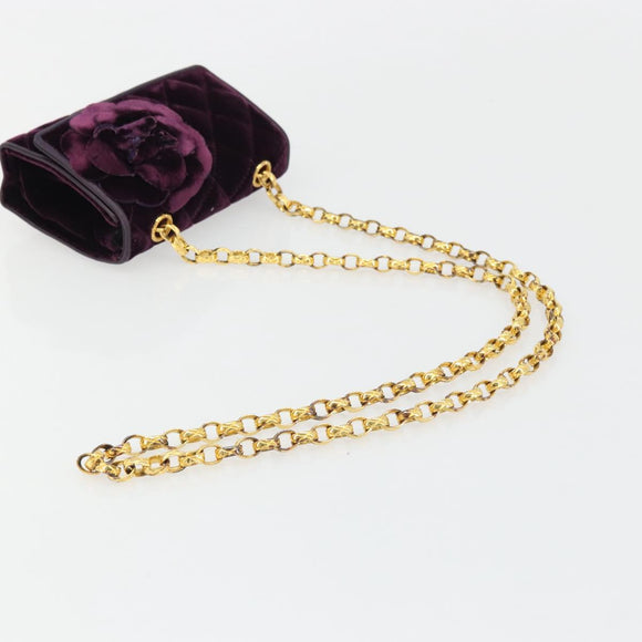 CHANEL Matelasse Chain Camelia Shoulder Bag Velor Purple Gold CC Auth YKZ1012V