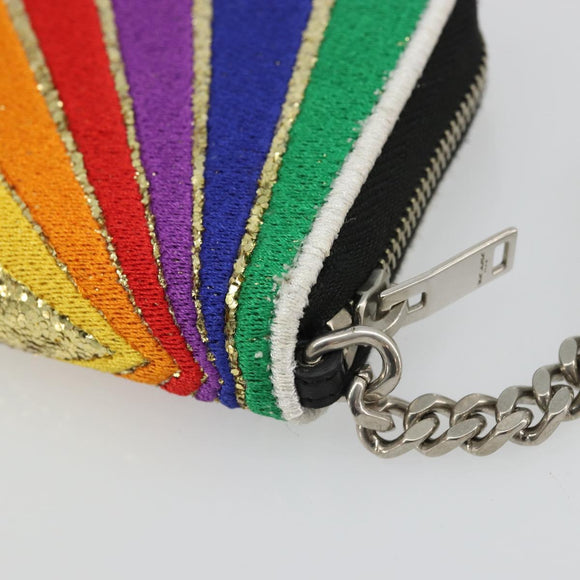 SAINT LAURENT Coin Purse Canvas Multicolor Silver Auth YKZ1018A