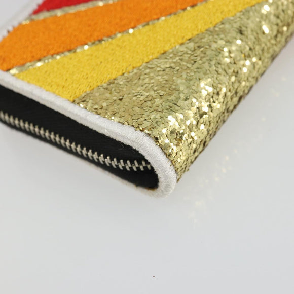 SAINT LAURENT Coin Purse Canvas Multicolor Silver Auth YKZ1018A