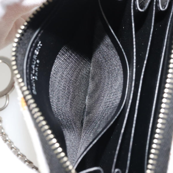 SAINT LAURENT Coin Purse Canvas Multicolor Silver Auth YKZ1018A