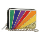 SAINT LAURENT Coin Purse Canvas Multicolor Silver Auth YKZ1018A-1