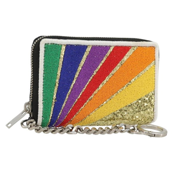 SAINT LAURENT Coin Purse Canvas Multicolor Silver Auth YKZ1018A