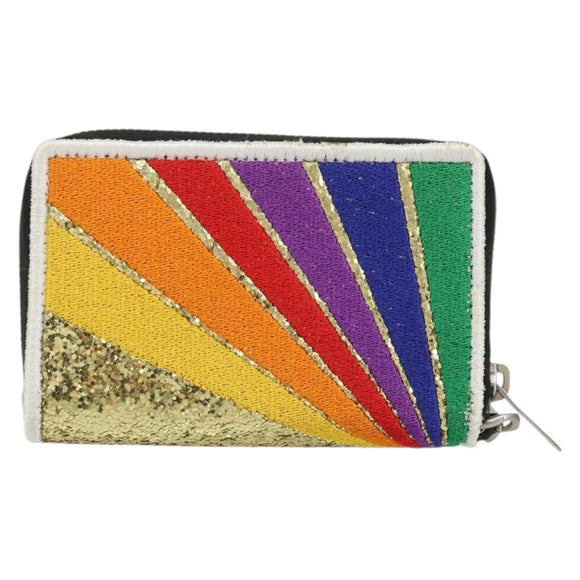 SAINT LAURENT Coin Purse Canvas Multicolor Silver Auth YKZ1018A