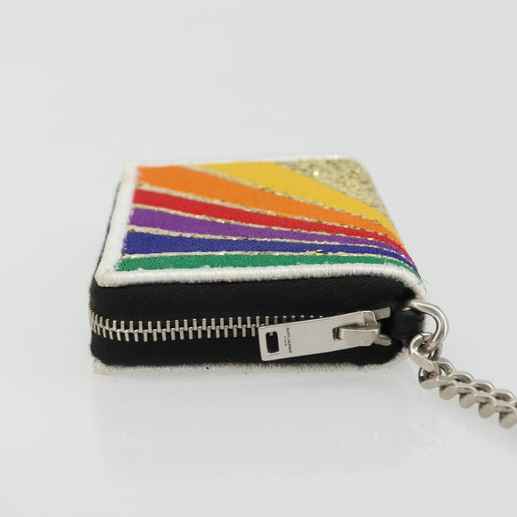 SAINT LAURENT Coin Purse Canvas Multicolor Silver Auth YKZ1018A