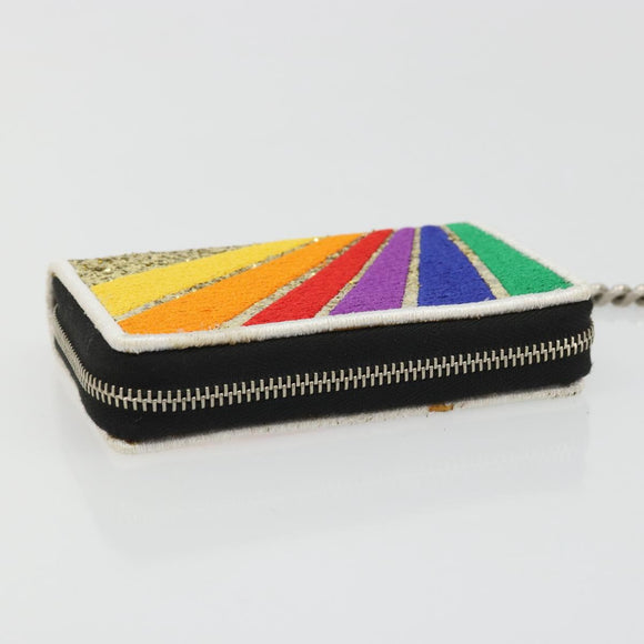 SAINT LAURENT Coin Purse Canvas Multicolor Silver Auth YKZ1018A