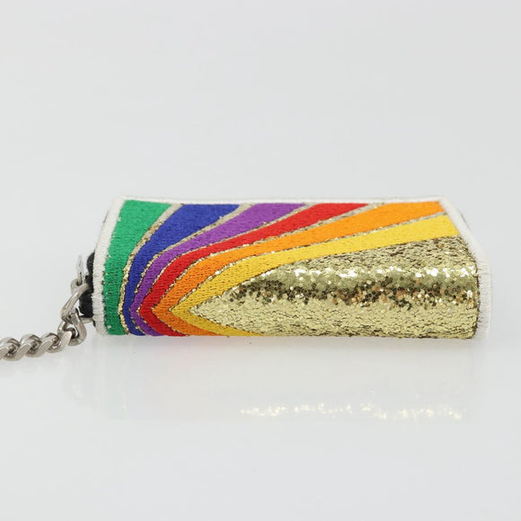 SAINT LAURENT Coin Purse Canvas Multicolor Silver Auth YKZ1018A