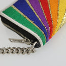 SAINT LAURENT Coin Purse Canvas Multicolor Silver Auth YKZ1018A-14