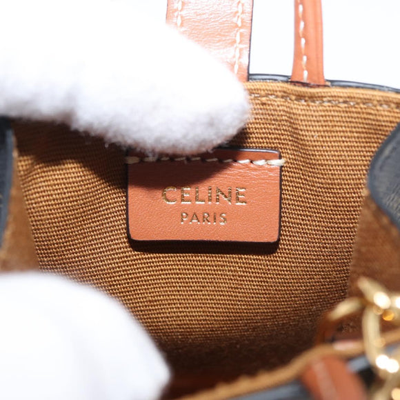 CELINE Triomphe Canvas Micro Vertical Cabas Charm PVC Brown Gold Auth YKZ1019M