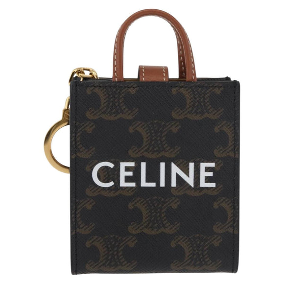 CELINE Triomphe Canvas Micro Vertical Cabas Charm PVC Brown Gold Auth YKZ1019M