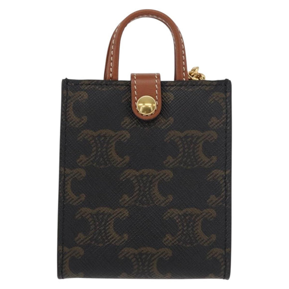 CELINE Triomphe Canvas Micro Vertical Cabas Charm PVC Brown Gold Auth YKZ1019M