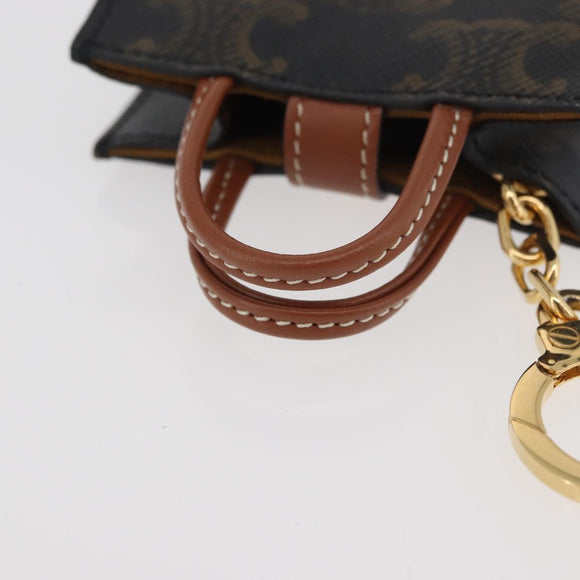 CELINE Triomphe Canvas Micro Vertical Cabas Charm PVC Brown Gold Auth YKZ1019M