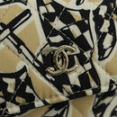 CHANEL Matelasse Checker Flag Chain Pouch Cotton Beige CC Auth YKZ1020SAM-18