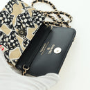 CHANEL Matelasse Checker Flag Chain Pouch Cotton Beige CC Auth YKZ1020SAM-9