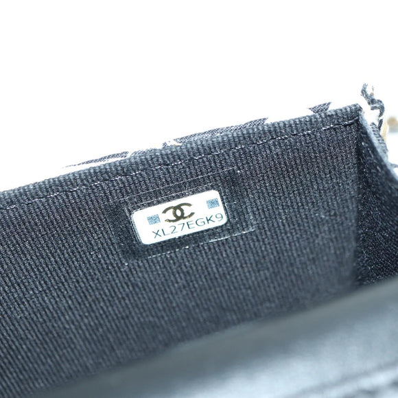 CHANEL Matelasse Checker Flag Chain Pouch Cotton Beige CC Auth YKZ1020SAM