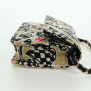 CHANEL Matelasse Checker Flag Chain Pouch Cotton Beige CC Auth YKZ1020SAM-4