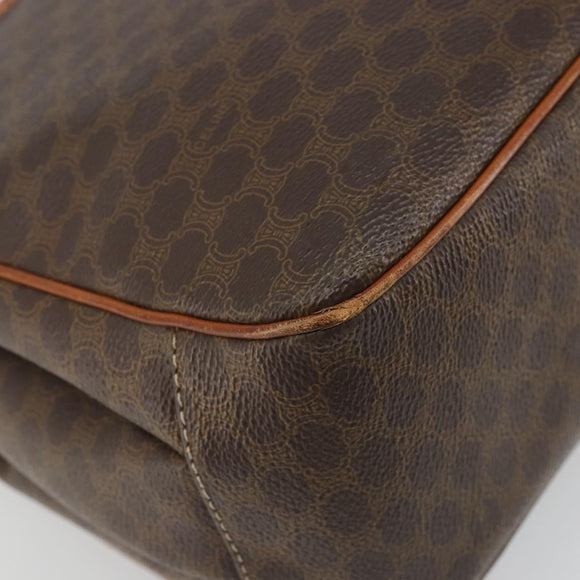 CELINE Macadam Canvas Circle Shoulder Bag PVC Leather Brown Gold Auth YKZ1025