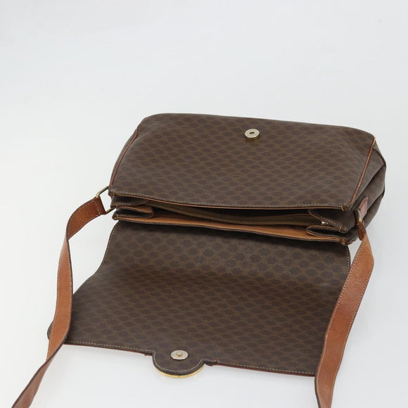 CELINE Macadam Canvas Circle Shoulder Bag PVC Leather Brown Gold Auth YKZ1025