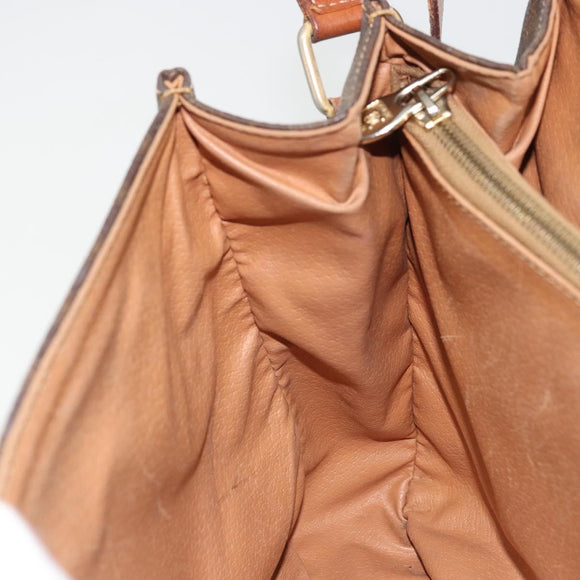 CELINE Macadam Canvas Circle Shoulder Bag PVC Leather Brown Gold Auth YKZ1025