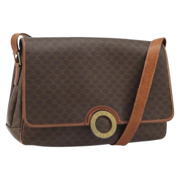 CELINE Macadam Canvas Circle Shoulder Bag PVC Leather Brown Gold Auth YKZ1025